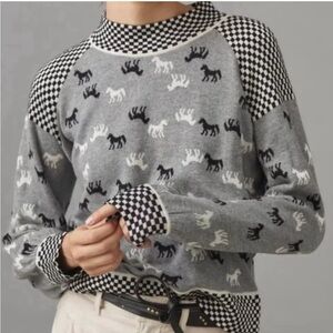 Anthropologie Field and Flower equestrian horse sweater sz M like new